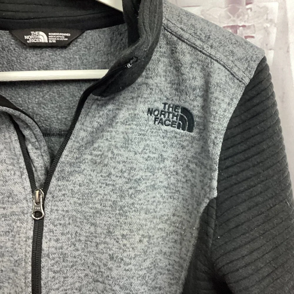The North Face Jacket Black Gray Fleece Ribbed Sleeves M